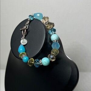 Hillberg & Berk Blue Yellow Swarovski Crystal Beaded Bracelet. Toggle clasp